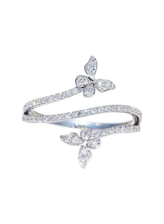 AZQ 925 Sterling Silver Shiny Full Diamond Ring 18K Gold Cocktail Rings Butterfly Cubic Zirconia Promise Rings CZ Diamond Multi Row Ring Eternity Engagement Wedding Band Ring for Women Z.18 (US Code 8) - Image 1