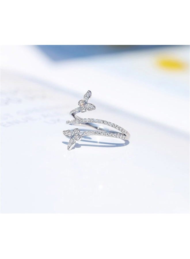 AZQ 925 Sterling Silver Shiny Full Diamond Ring 18K Gold Cocktail Rings Butterfly Cubic Zirconia Promise Rings CZ Diamond Multi Row Ring Eternity Engagement Wedding Band Ring for Women Z.18 (US Code 8) - Image 2