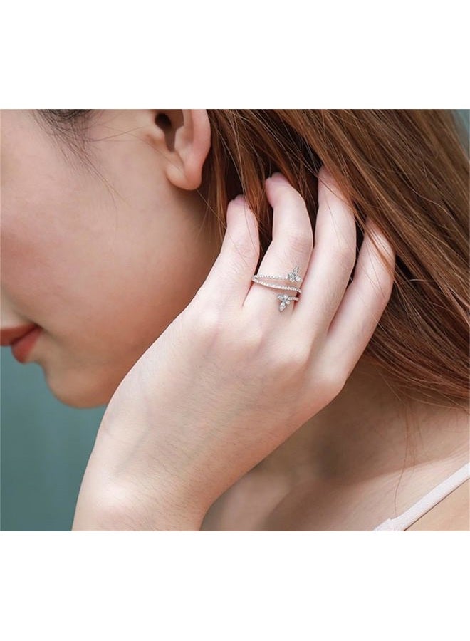 AZQ 925 Sterling Silver Shiny Full Diamond Ring 18K Gold Cocktail Rings Butterfly Cubic Zirconia Promise Rings CZ Diamond Multi Row Ring Eternity Engagement Wedding Band Ring for Women Z.18 (US Code 8) - Image 4