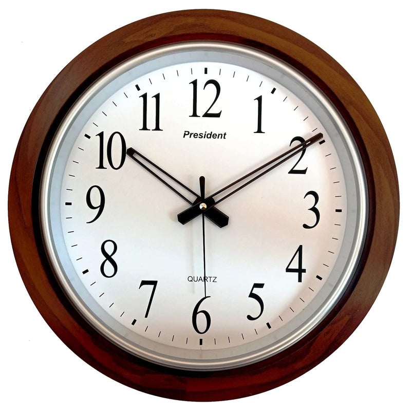 President Wooden Look Plastic Round Fancy Big Size Latest Antique Design Ticking Movement Nautical Wall Clock - Frame 18-inch for Home - Wood Finish - Image 2