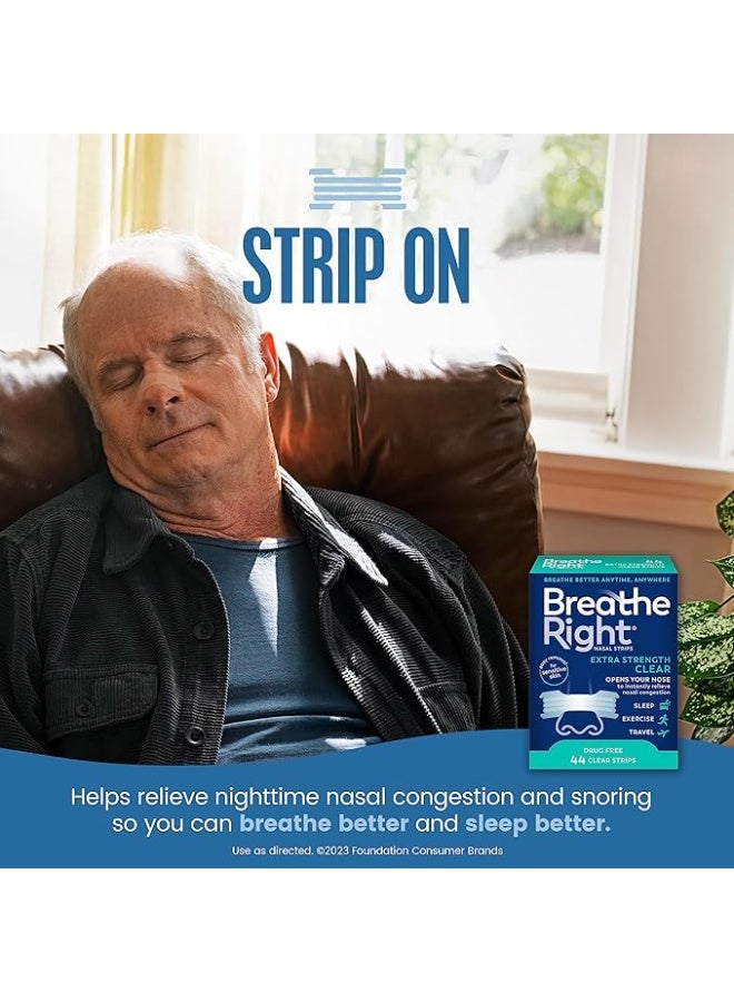 Breathe Right Extra Clear DrugFree Nasal Strips for Nasal Congestion Relief, 44 Count (Pack of 1) - Packaging May Vary - Image 2