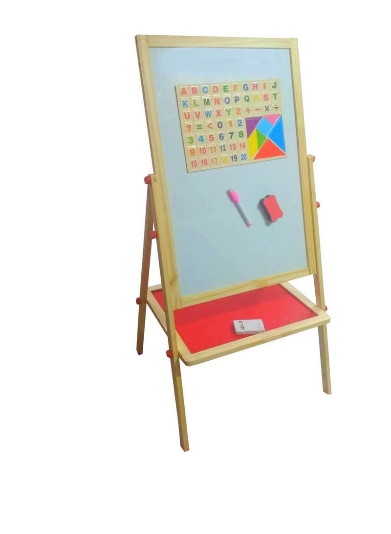 Terabyte Kids Writing Board: Portable Double-Sided Wooden Easel with Whiteboard & Chalkboard, Adjustable Drawing Stand - Ideal Gift for Toddlers - Image 2