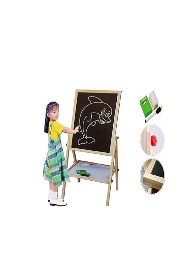 Terabyte Kids Writing Board: Portable Double-Sided Wooden Easel with Whiteboard & Chalkboard, Adjustable Drawing Stand - Ideal Gift for Toddlers - Image 3