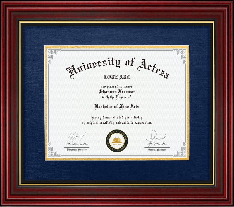 CORE ART Diploma Frame Display 11x14 Documents with Mat or 15x18 Pictures without Mat Real Wood Wall Frame with Tempered GlassCherry Red