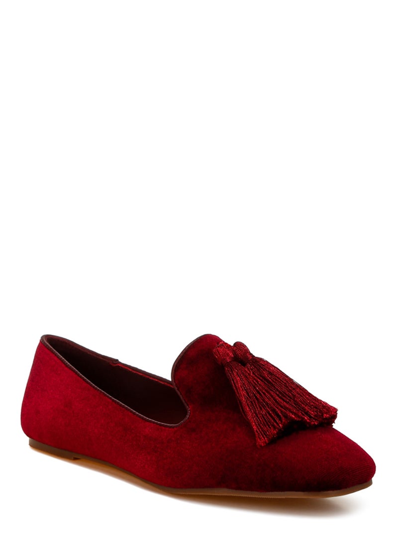 London Rag Iconic Tassel Detail Velvet Loafers in Burgundy  - Image 2