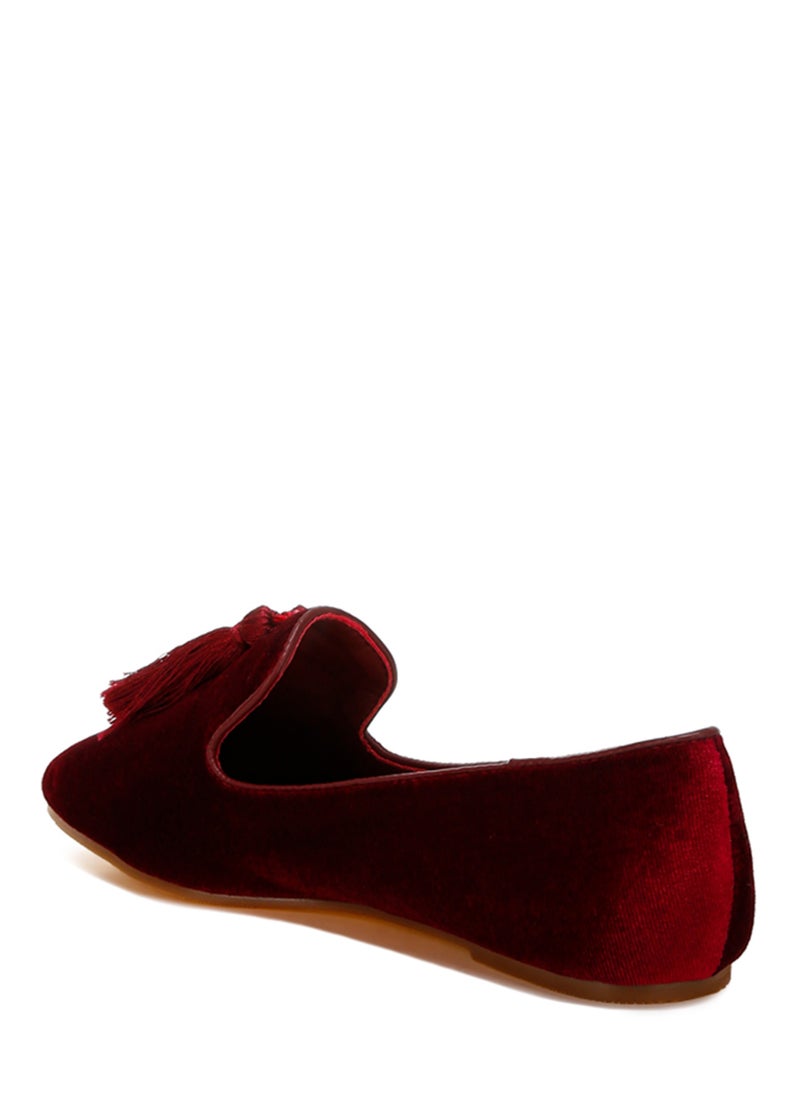 London Rag Iconic Tassel Detail Velvet Loafers in Burgundy  - Image 3