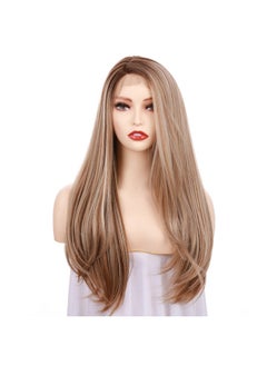 OneDor 24 Inch Kanekalon Fiber Straight Lace Front Wig Glueless Side Part Dark Root Wigs For Women (Dark Natural Blonde Blended & Pale Golden Blonde With Dark Rootsot8/386/624)  - Image 1