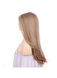 OneDor 24 Inch Kanekalon Fiber Straight Lace Front Wig Glueless Side Part Dark Root Wigs For Women (Dark Natural Blonde Blended & Pale Golden Blonde With Dark Rootsot8/386/624)  - Image 4