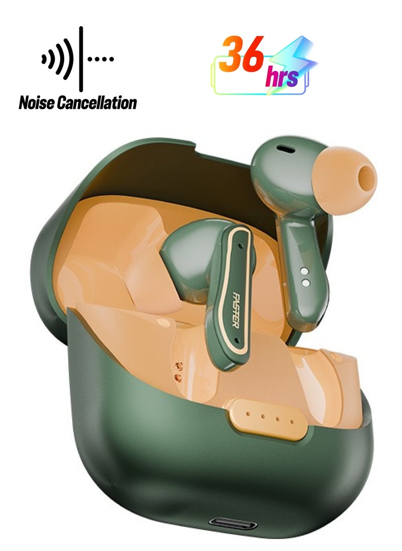 Faster - Roar Wireless Earbuds with Noise Cancellation (ANC+ENC) - 36 Hours Playtime with Bluetooth 5.3 - IPX4 Water Resistant - Gaming Bluetooth Earphones with Ultra-Low Latency - Deep Bass, Touch Control - For Exercise, Gym - Compatible with iPhone & Android (Green) - Image 1