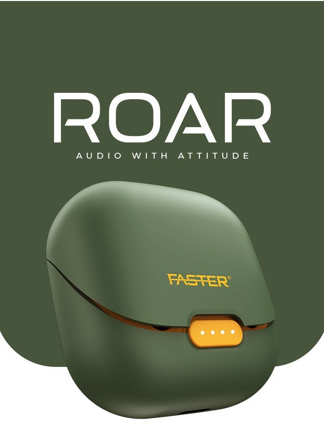 Faster - Roar Wireless Earbuds with Noise Cancellation (ANC+ENC) - 36 Hours Playtime with Bluetooth 5.3 - IPX4 Water Resistant - Gaming Bluetooth Earphones with Ultra-Low Latency - Deep Bass, Touch Control - For Exercise, Gym - Compatible with iPhone & Android (Green) - Image 1