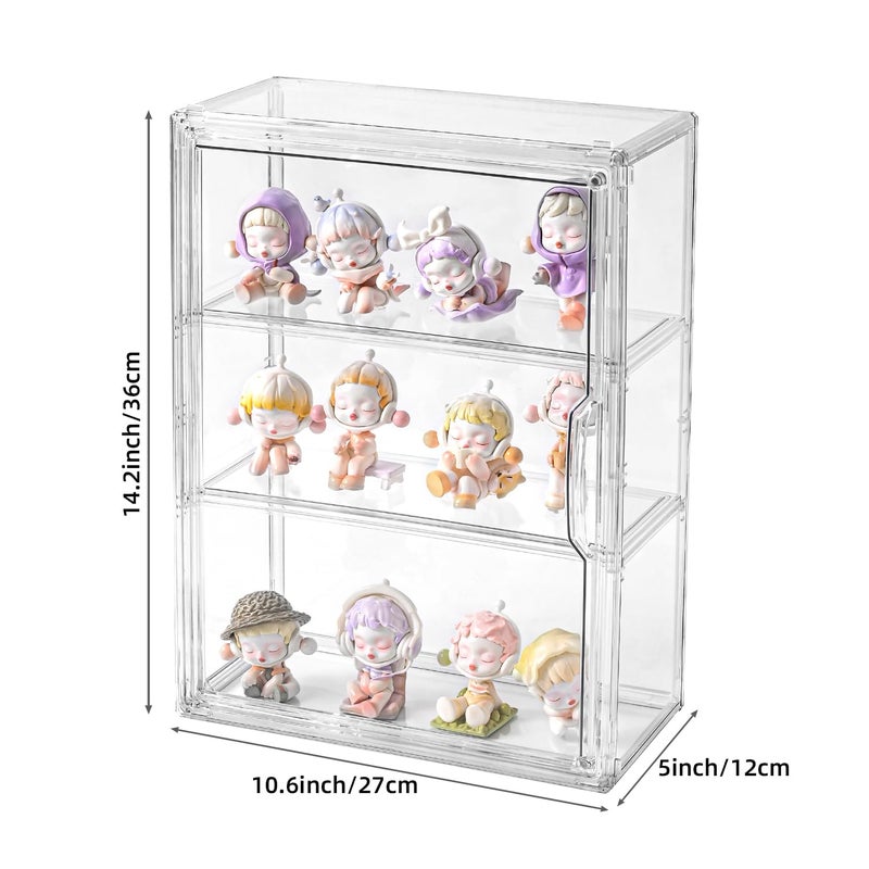 Uni HIMO 3 Tier Display Case for Collectibles,Clear Display Box with 2 Movable Plates ,Storage Container with Magnetic Door (Large 1 Pack) - Image 2