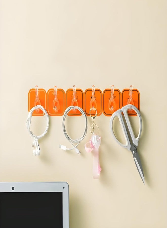 Boniry Plastic 2 Pcs 6-in-1 Self Adhesive Heavy Duty Wall Hook - No Drilling for Bathroom, Shower, Kitchen | Waterproof Transparent Hooks for Easy Installation Orange - Image 1