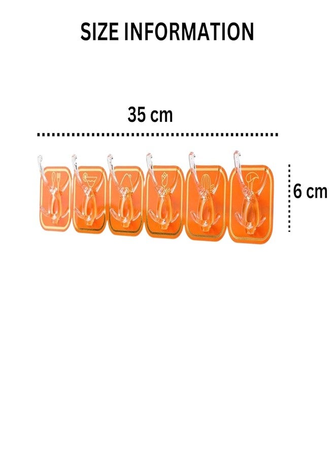 Boniry Plastic 2 Pcs 6-in-1 Self Adhesive Heavy Duty Wall Hook - No Drilling for Bathroom, Shower, Kitchen | Waterproof Transparent Hooks for Easy Installation Orange - Image 2
