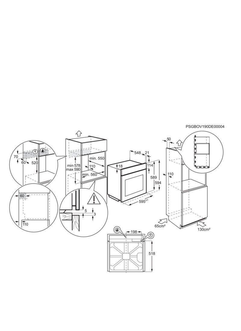 ZANUSSI built-in oven with grill gas 60 cm Cooling fan 68 Liter Mechanical control stainless steel ZQENF1X1  - Image 2