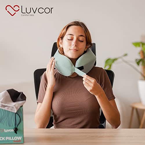 Luvcor Premium Quality Memory Foam Travel Neck Pillow Bundle - Best Ergonomic Pillow for Airplane Travel, car Ride, Sleeping. Comes with Eye mask, earplugs and Storage Bag. (Imperial Green) - Image 5