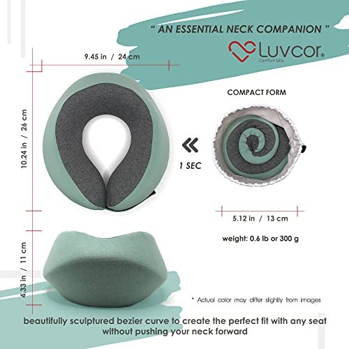 Luvcor Premium Quality Memory Foam Travel Neck Pillow Bundle - Best Ergonomic Pillow for Airplane Travel, car Ride, Sleeping. Comes with Eye mask, earplugs and Storage Bag. (Imperial Green) - Image 4