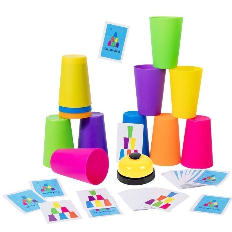 Quick Cups Games for Kids Intellectual Flying Stack Cups,Puzzle Competitive Parent-Child Interactive Toy，Color Sorting Cognitive Training Table Game Battle Stacking Cups (50 Cards, 12 Cups, 1 Bell) - Image 4