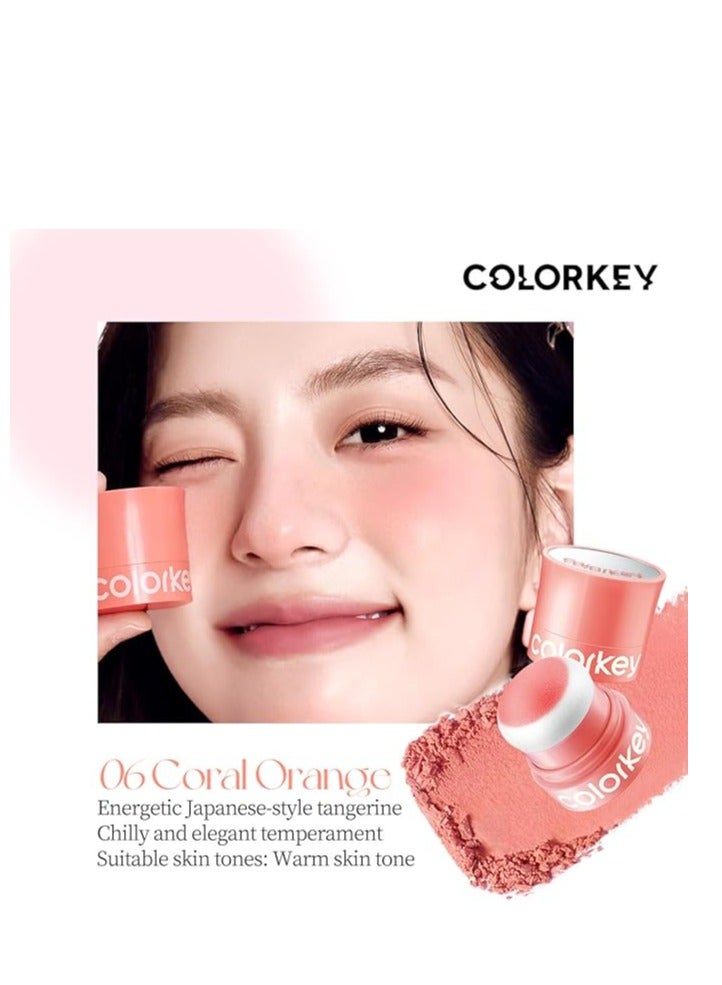 COLORKEY Shimmering Pudding Powder Blush, Lightweight, non-drying and smooth, Naturally Luminous Semi-Matte Finish, Self-contained brush, portable makeup (06 Coral Orange, 3.2g) - Image 2