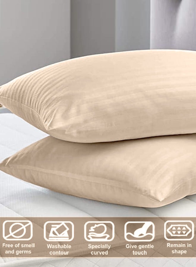 Eworld Set of 2 Cream Satin Stripe Pillow Covers Featuring 300 Thread Count, 1cm Satin Stripe, Envelope Closure, Cool, Breathable & Premium Quality - Image 3