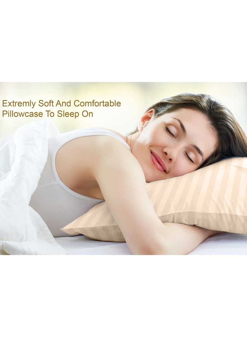 Eworld Set of 2 Cream Satin Stripe Pillow Covers Featuring 300 Thread Count, 1cm Satin Stripe, Envelope Closure, Cool, Breathable & Premium Quality - Image 4