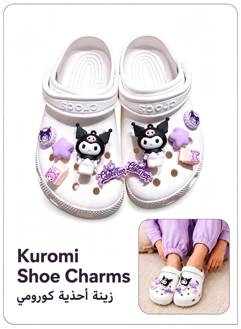 Kuromi Shoe Charms – 10-Piece Black Bow Cartoon Clog Accessories, Soft Rubber Shoe Decorations for Kids & Girls, DIY Footwear Charms & Gifts - Image 1