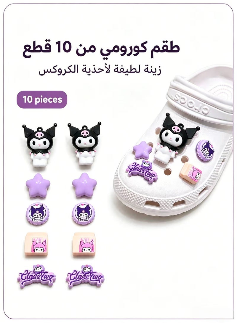 Kuromi Shoe Charms – 10-Piece Black Bow Cartoon Clog Accessories, Soft Rubber Shoe Decorations for Kids & Girls, DIY Footwear Charms & Gifts - Image 2