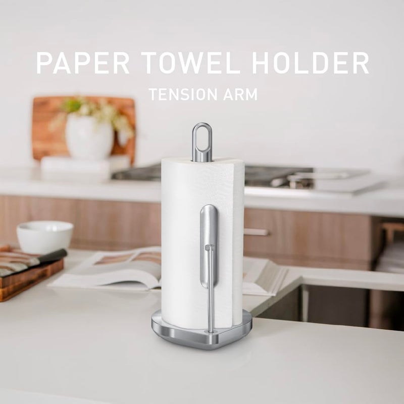 simplehuman Tension Arm Standing Paper Towel Holder, Heavy-Duty, Easy One-Handed Tear, Kitchen Countertop, Brushed Stainless Steel - Image 2