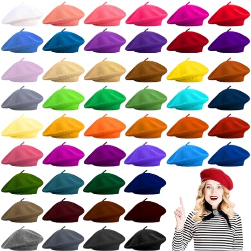 Shinymoon Beret Hat, 48 Pieces Women Wool French Beret Artist Cap, Solid Color Winter Lady Hats for Women Adults, Christmas Birthday New Year Winter Supplies - Image 1