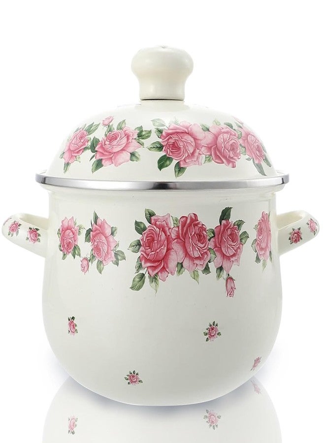 OLYTARU Retro Flower Enamel Stockpot with Lid,Stockpots for Cooking (Pink -5QT) - Image 1