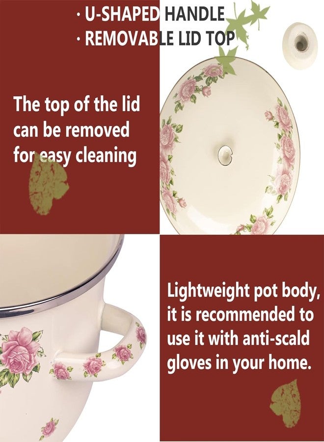 OLYTARU Retro Flower Enamel Stockpot with Lid,Stockpots for Cooking (Pink -5QT) - Image 5