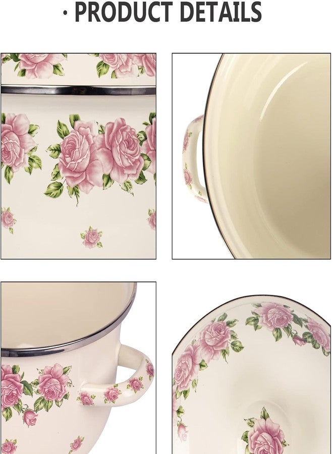 OLYTARU Retro Flower Enamel Stockpot with Lid,Stockpots for Cooking (Pink -5QT) - Image 4