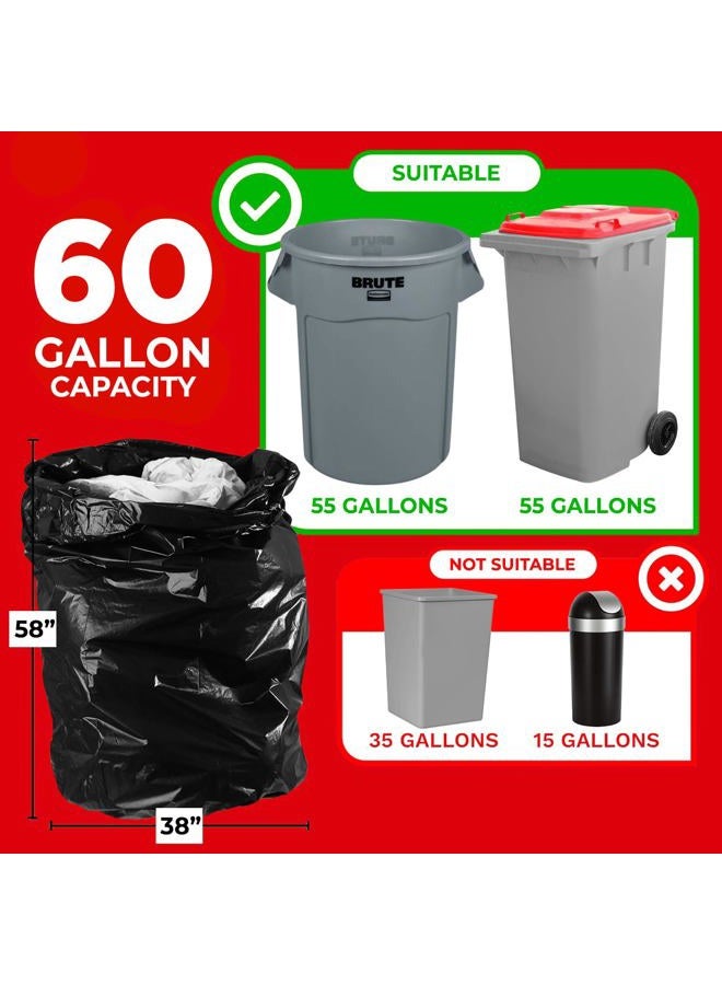 ToughBag 55 Gallon Trash Bags, 2.5 Mil Contractor Bags - 50 Count, Large 55-60 Gallon Trash Can Liners, Black Contractor Garbage Bags, 38 x 58" - Made in USA - Image 2