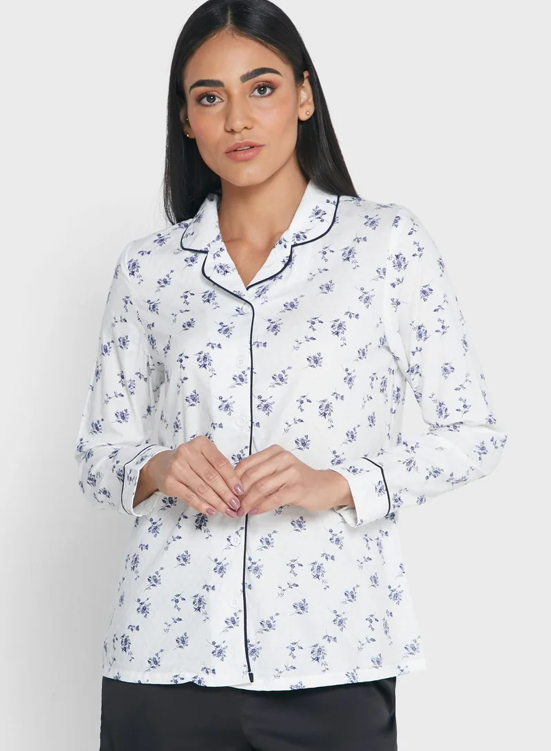 I SAW IT FIRST White Floral Print Cotton Long Sleeve Pyjama Shirt
