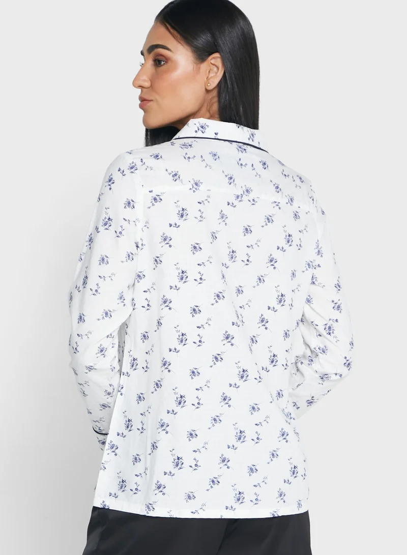 I SAW IT FIRST White Floral Print Cotton Long Sleeve Pyjama Shirt