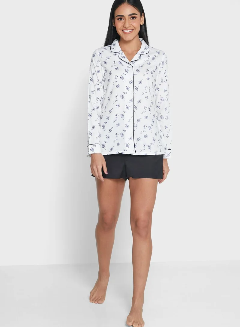I SAW IT FIRST White Floral Print Cotton Long Sleeve Pyjama Shirt