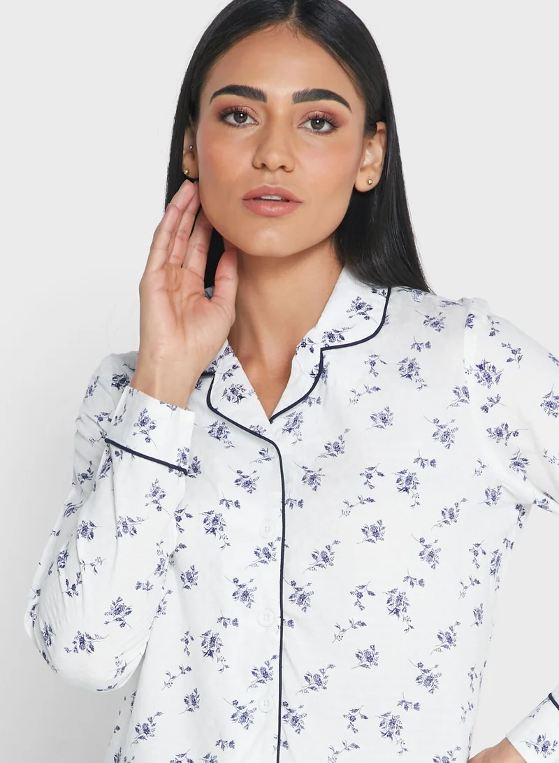 I SAW IT FIRST White Floral Print Cotton Long Sleeve Pyjama Shirt