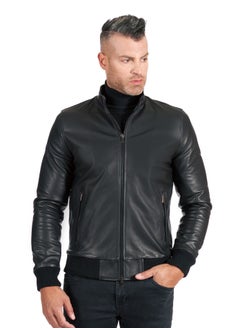 Generic Top leather (T23) Mens Casual Stand Collar Slim Fit Genuine Leather Jacket Biker Motorcycle Jacket  - Image 2