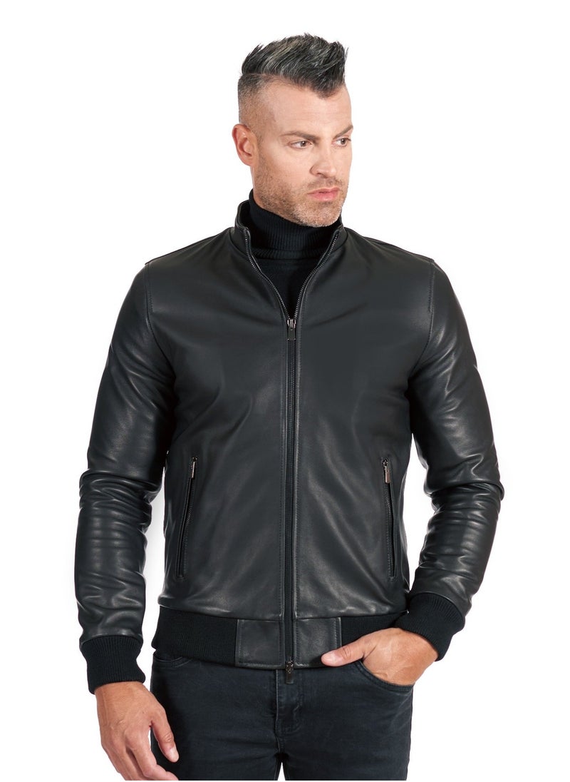 Generic - Top leather (T23) Mens Casual Stand Collar Slim Fit Genuine Leather Jacket Biker Motorcycle Jacket - Image 1
