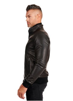 Generic Top leather (T23) Mens Casual Stand Collar Slim Fit Genuine Leather Jacket Biker Motorcycle Jacket  - Image 3