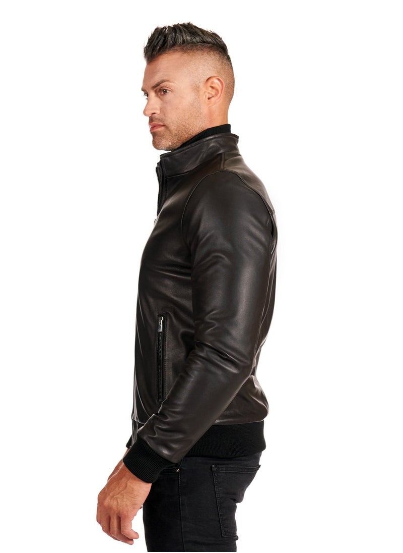 Generic - Top leather (T23) Mens Casual Stand Collar Slim Fit Genuine Leather Jacket Biker Motorcycle Jacket - Image 1