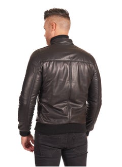 Generic Top leather (T23) Mens Casual Stand Collar Slim Fit Genuine Leather Jacket Biker Motorcycle Jacket  - Image 4