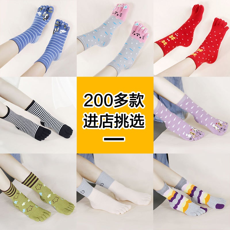 Spot Five-Finger Socks Manufacturers Four Seasons More Than 100 Styles Men'S And Women'S Cotton Joker Cute Cartoon Sweat-Absorbent Tube Toe Socks - Image 3