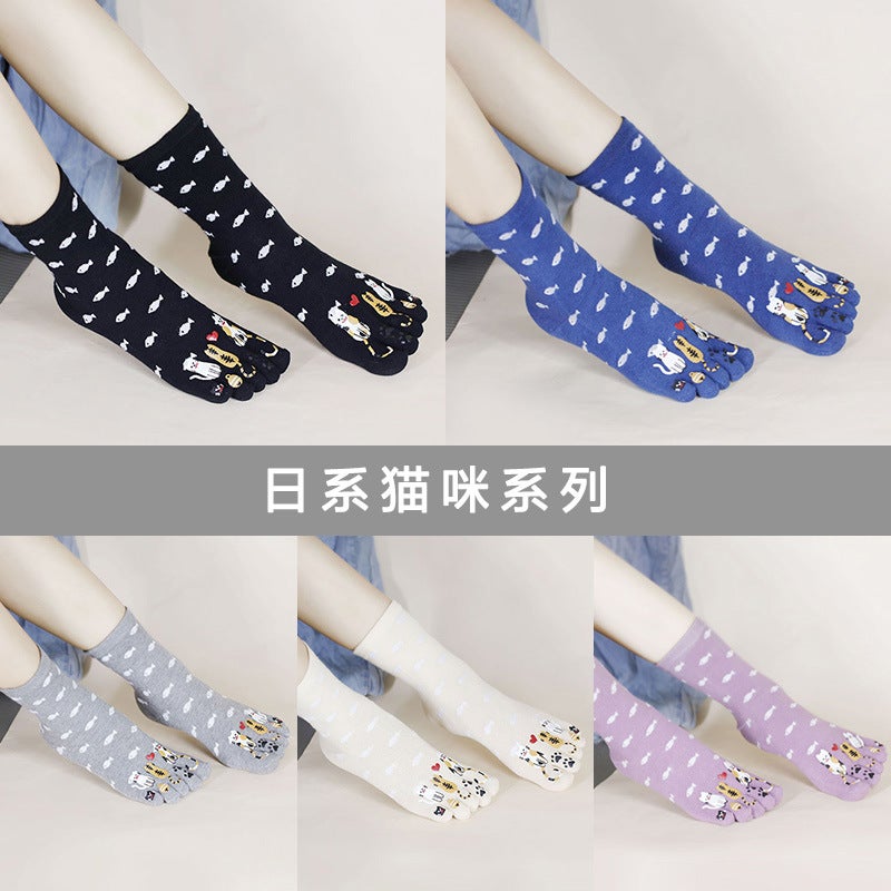 Spot Five-Finger Socks Manufacturers Four Seasons More Than 100 Styles Men'S And Women'S Cotton Joker Cute Cartoon Sweat-Absorbent Tube Toe Socks - Image 4