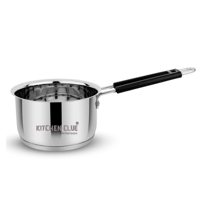 KITCHEN CLUE TRI-PLY Base Stainless Steel Saucepan with Soft Silicon Handle - Perfect for Tea Making, Boiling Water, Milk - Encapsulated Heavy Bottom for Even Heat Distribution (2000 ML) - Image 1