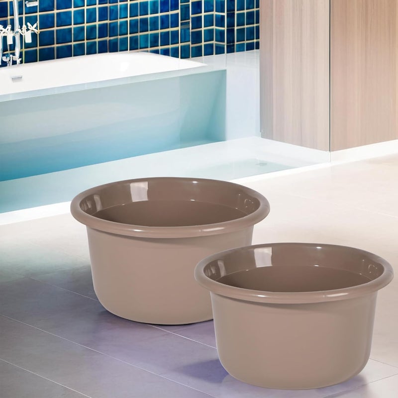 Kuber Industries Pack of 2 Bath Tub for Bathroom 25 LTR Portable Durable Water Washroom Tub Baby Bathing Tub Clothes Washing Tub for Bathroom Plain Brown - Image 1