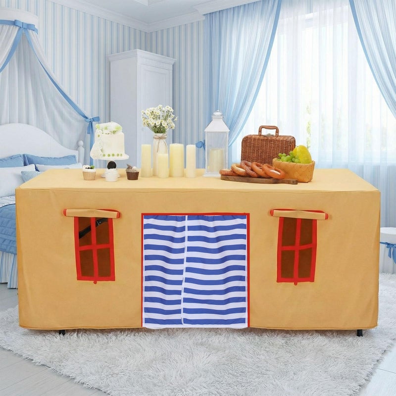 Oudain 10ft x 7.5ft Large Playhouse Table Cloth Table Fort Tent Cover Playhouse Indoor Outdoor Tablecloth for Birthday Party Playground Play Accessory(Yellow Blue Colors,Fairy Style) - Image 4
