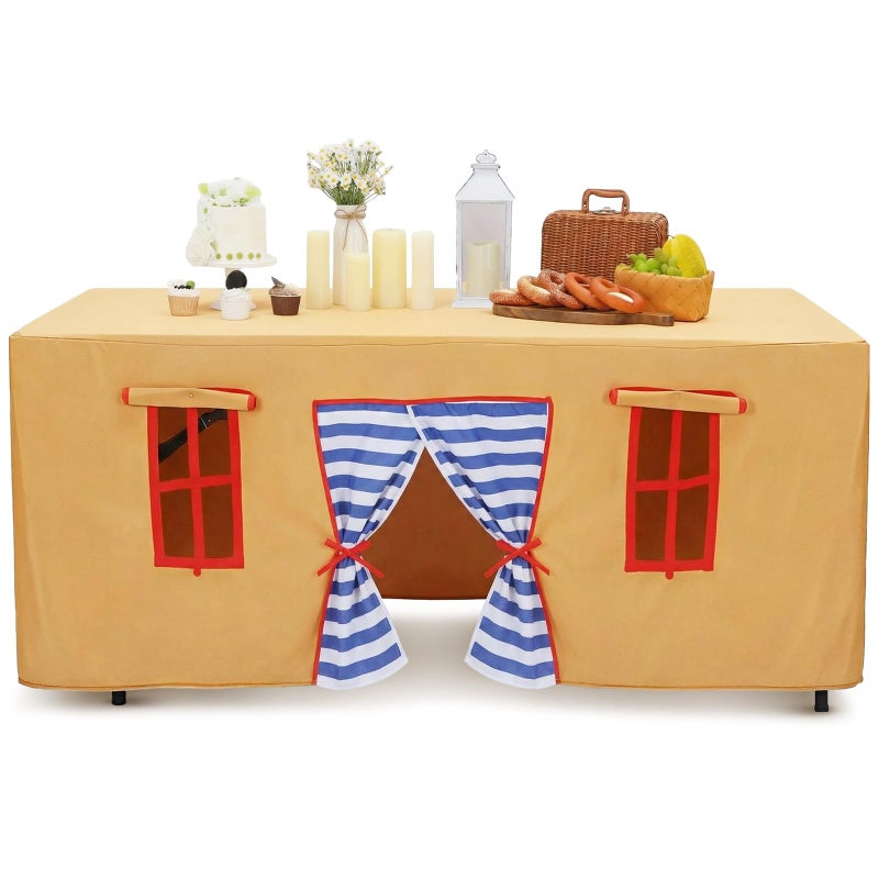 Oudain 10ft x 7.5ft Large Playhouse Table Cloth Table Fort Tent Cover Playhouse Indoor Outdoor Tablecloth for Birthday Party Playground Play Accessory(Yellow Blue Colors,Fairy Style) - Image 1