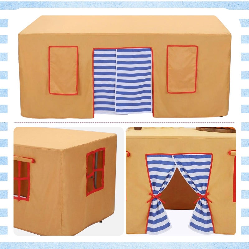 Oudain 10ft x 7.5ft Large Playhouse Table Cloth Table Fort Tent Cover Playhouse Indoor Outdoor Tablecloth for Birthday Party Playground Play Accessory(Yellow Blue Colors,Fairy Style) - Image 3
