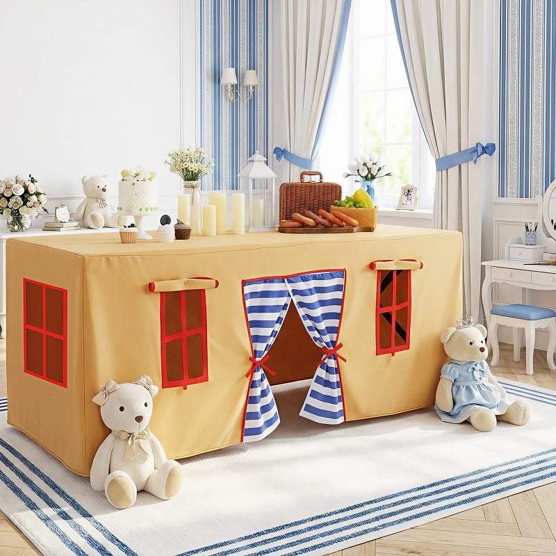Oudain 10ft x 7.5ft Large Playhouse Table Cloth Table Fort Tent Cover Playhouse Indoor Outdoor Tablecloth for Birthday Party Playground Play Accessory(Yellow Blue Colors,Fairy Style) - Image 5