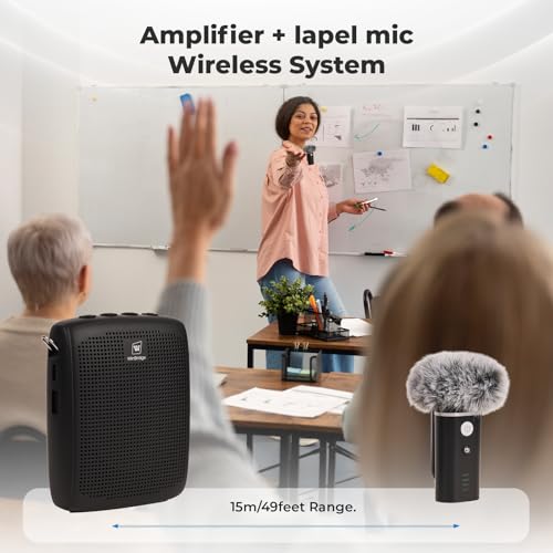 W WINBRIDGE WinBridge Wireless Voice Amplifier – Bluetooth Lapel Microphone with Speaker, Windproof Foam Compact & Portable, Clip-On Mic, Mini Megaphone for Teachers Presenters, Tour Guides,15W WB006 - Image 2